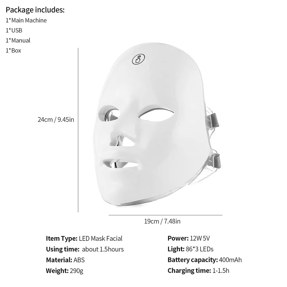 Mascarilla LED Facial para el cuidado de la piel, recargable