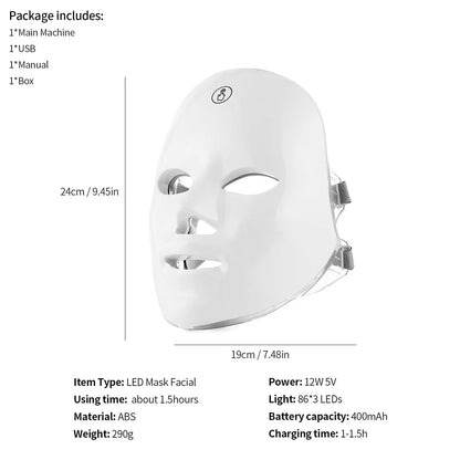 Mascarilla LED Facial para el cuidado de la piel, recargable